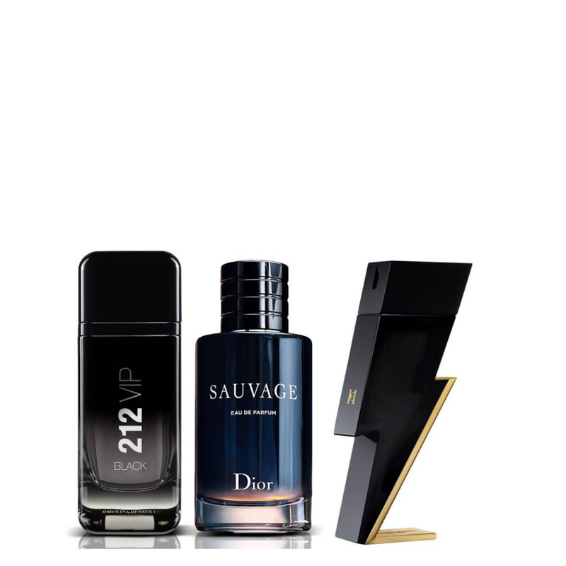 COMPRE 1 E LEVE 3 (Kit perfumes masculinos) - 212 Vip Black, Sauvage Dior e Bad Boy Carolina Herrera - 100ml cada